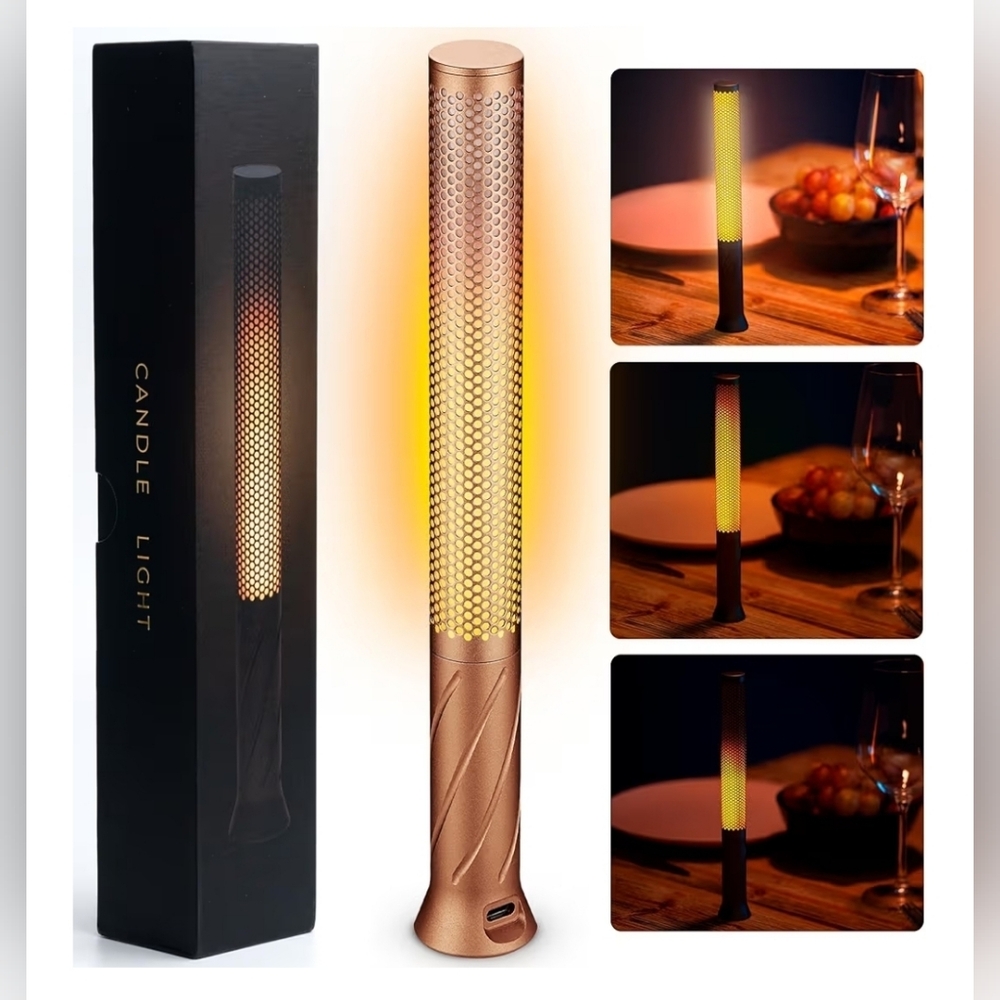 LED Cordless Candle Table Lamp – Rose Gold | Rechargeable | 2 Modes | Modern